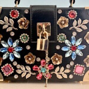ALDO Rhinestone/Floral Crystal/Jems Embellished Box Purse Bag Crossbody Novelty